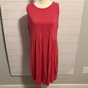 Sleeveless Pink Midi Dress with Gathered Waist